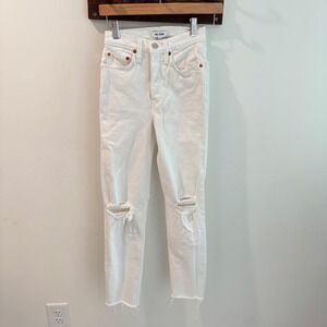 RE/DONE‎ 90s High Rise Ankle Crop Jeans White Destroy Distressed Size 23